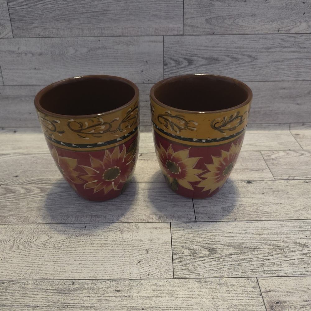 Pier 1 Sunflower Mug Set Tuscan Fall Autumn Stoneware Coffee Cup Pair - Picture 2 of 10